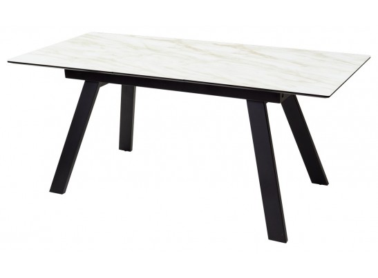 Стол Морис 140 Бежевый мрамор, Черная шагрень, стекло / черный каркас в Кургане