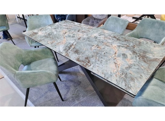 Стол LIVORNO 180 KL-170 MALACHITE, итальянская керамика/ черный каркас в Кургане