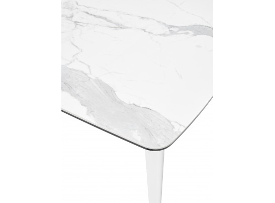 Стол ELIOT 120 HIGH GLOSS STATUARIO Белый мрамор глянцевый, керамика/ белый каркас в Кургане