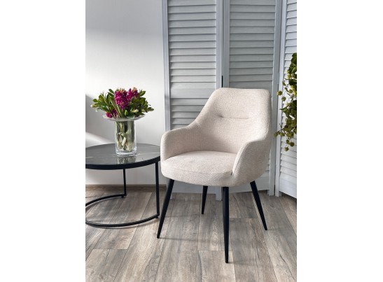 Стул СТАМЕН (STAMEN) ткань DAVIS RETRO BLISS 02 светло-бежевый / черный каркас, ®DISAUR в Кургане