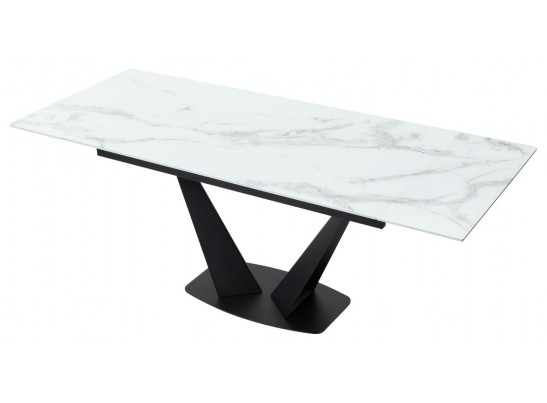 Стол Ниагара 140 Белый мрамор, стекло / черный каркас в Кургане