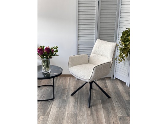 Стул VIRS 360 град. поворот. с возвратом, EDELWEISS#1 белый, букле/ JC531-7 беж/ Черный, ®DISAUR