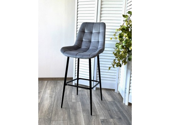 Барный стул ХОФМАН, цвет H-14 Серый, велюр / черный каркас в Кургане
