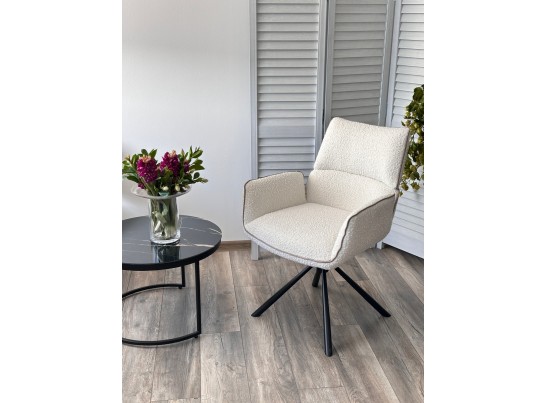 Стул VIRS 360 град. поворот. с возвратом, EDELWEISS#1 белый, букле/ JC531-7 беж/ Черный, ®DISAUR