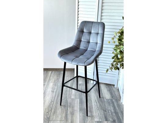 Барный стул ХОФМАН, цвет H-14 Серый, велюр / черный каркас в Кургане