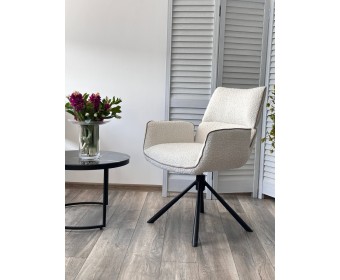 Стул VIRS 360 град. поворот. с возвратом, EDELWEISS#1 белый, букле/ JC531-7 беж/ Черный, ®DISAUR